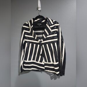 T&W Designs Black/White leather stripes top Size M